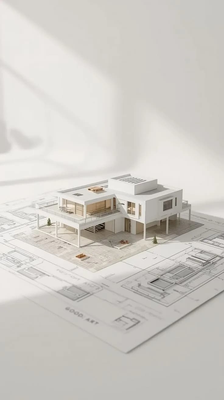 White architectural model of a modern house